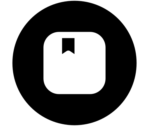 Black circle with a white square inside on a white background