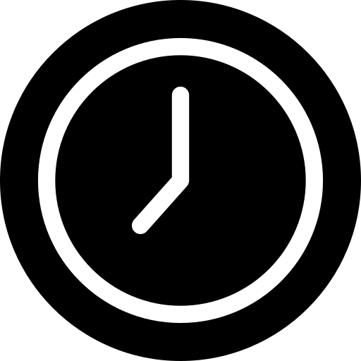 Clock icon with a white clock hand on a black background