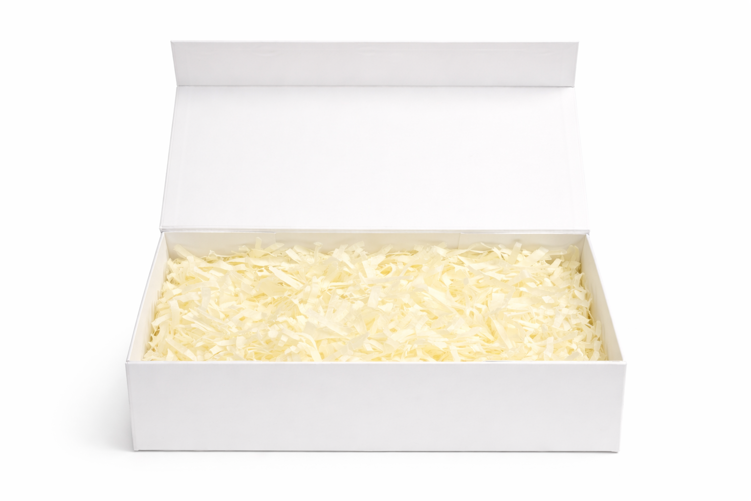 White box with white filler on a white background